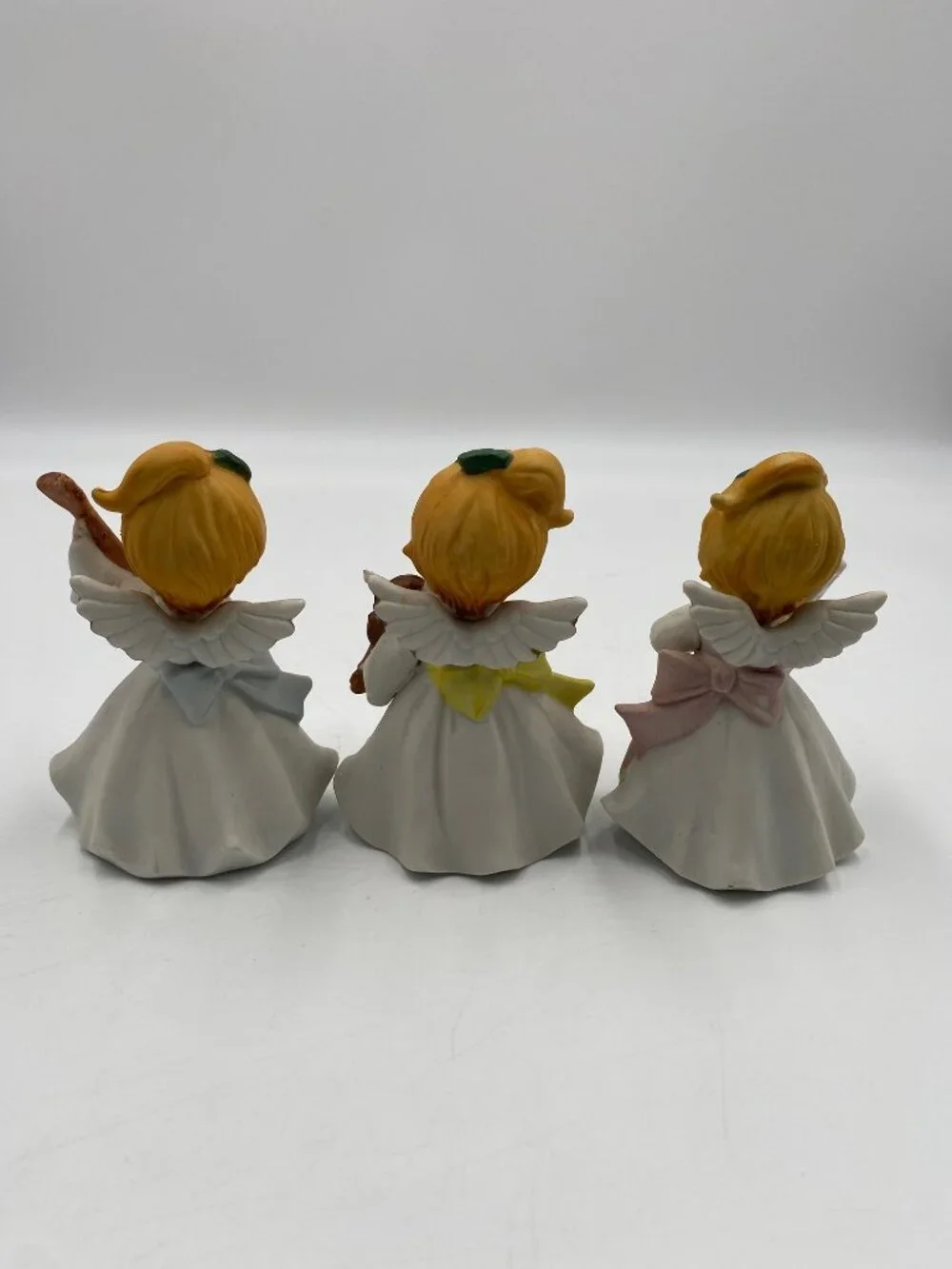 Homco Christmas Angels Playing Instruments Set of Three #5551 Violin Harp Lute